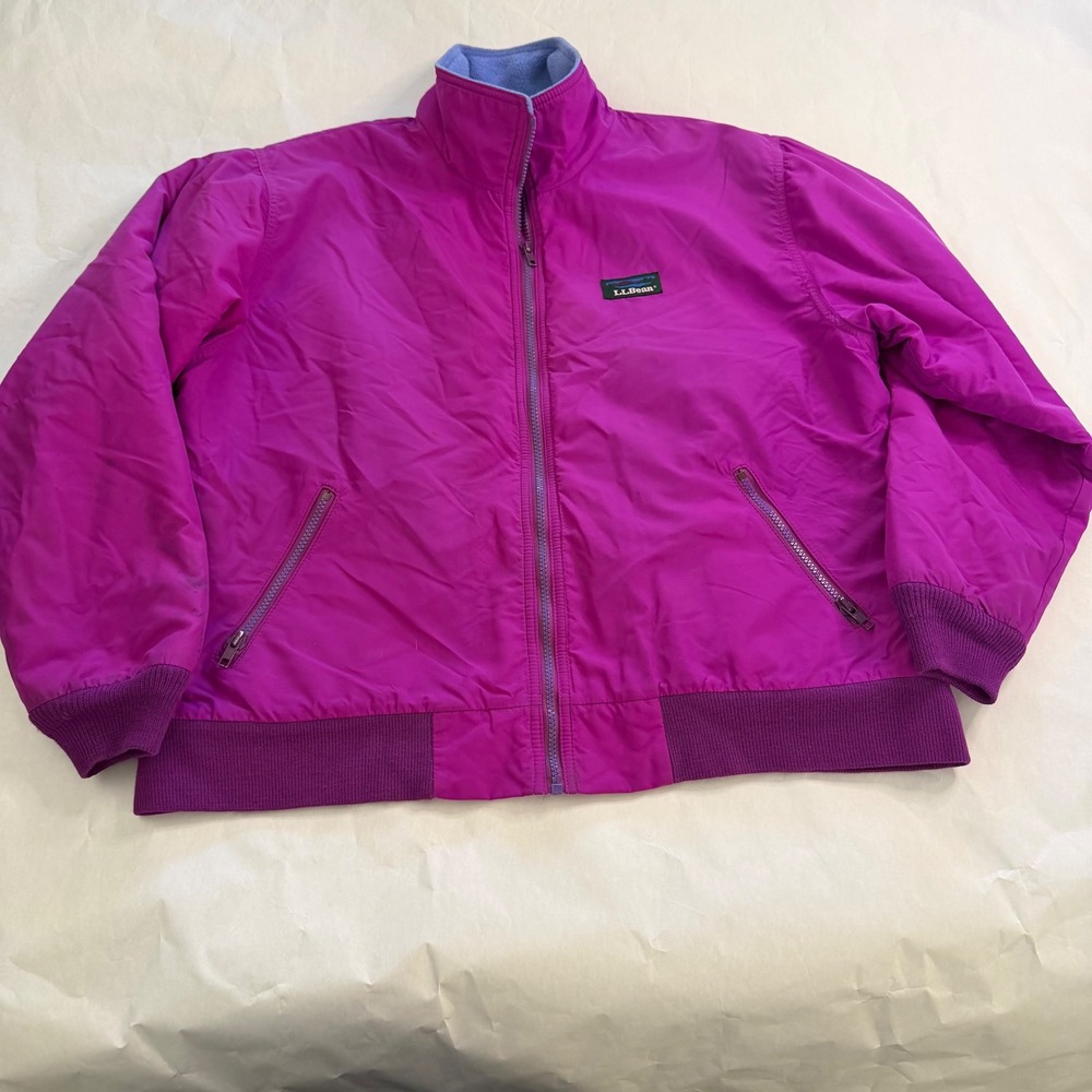 L.L.Bean Fleece Lined Warm Up Jacket Magenta Purple Zip Vintage Womens L